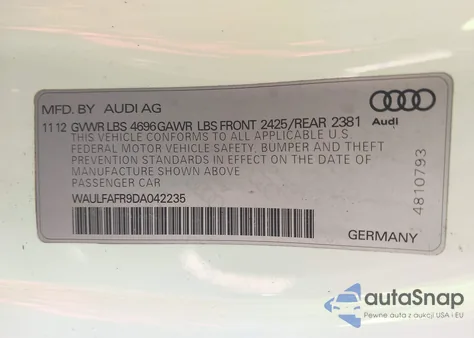 2013 Audi A5 2.0T Premium from USA, damaged, VIN WAULFAFR9DA042235